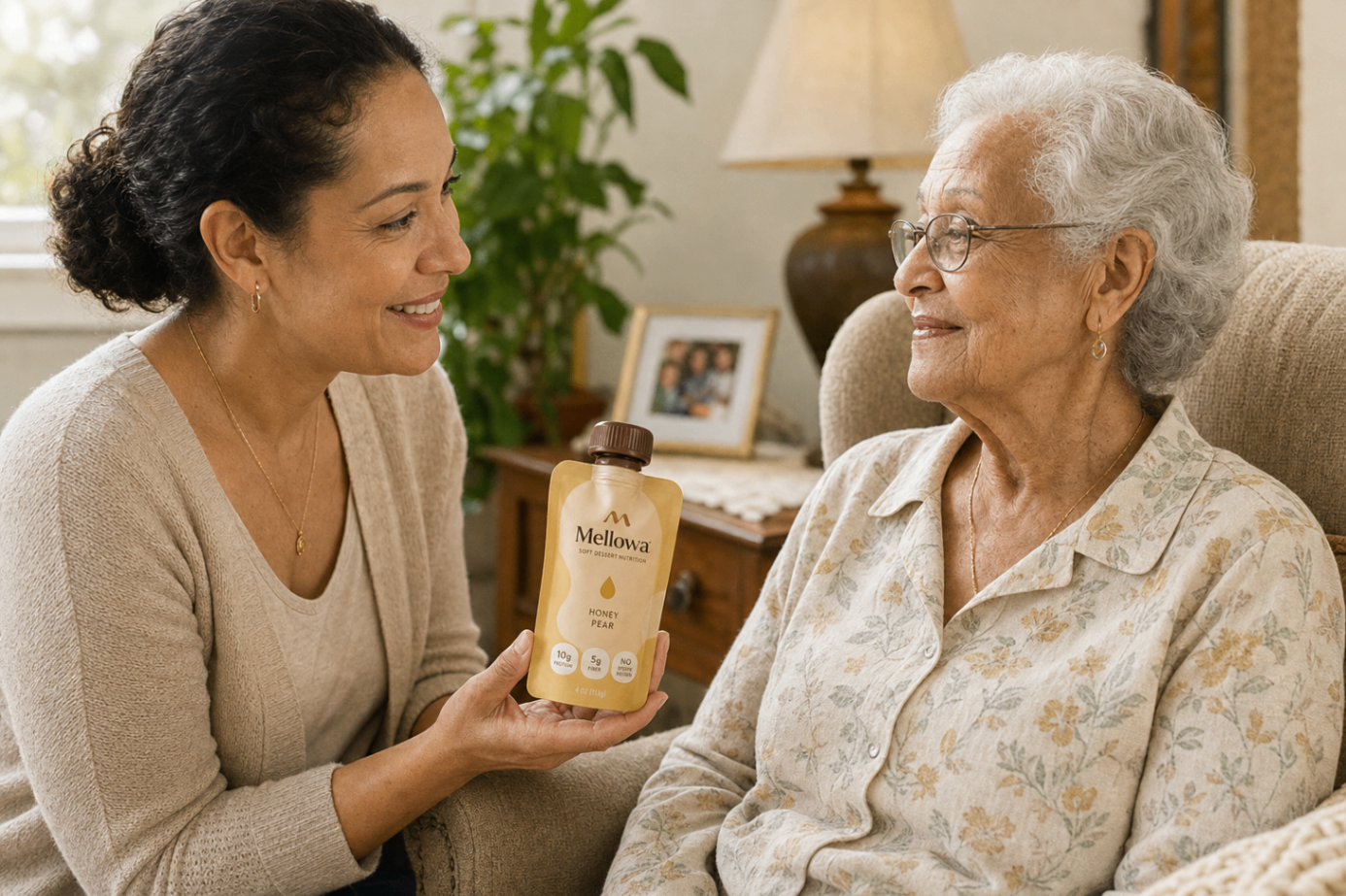 Mellowa offered gently in a caregiver moment